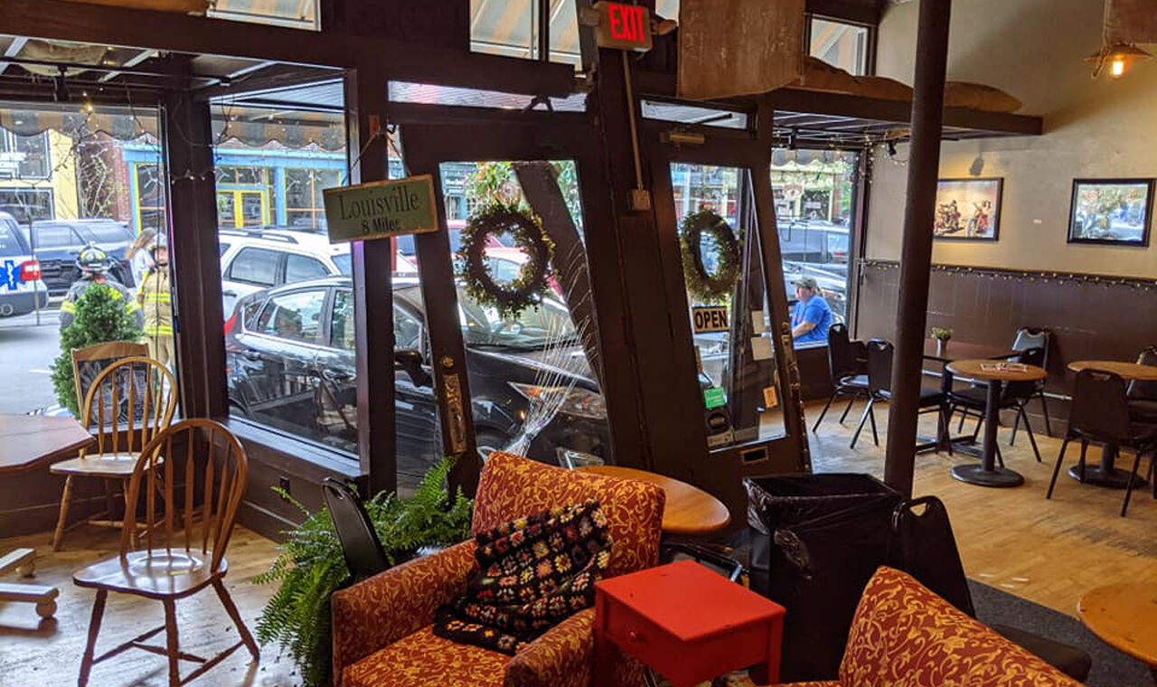 Car crashes into the front of LaGrange Coffee Roasters on June 18, 2021
